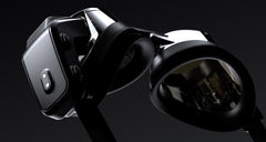 Close-up of swim goggles with tracker