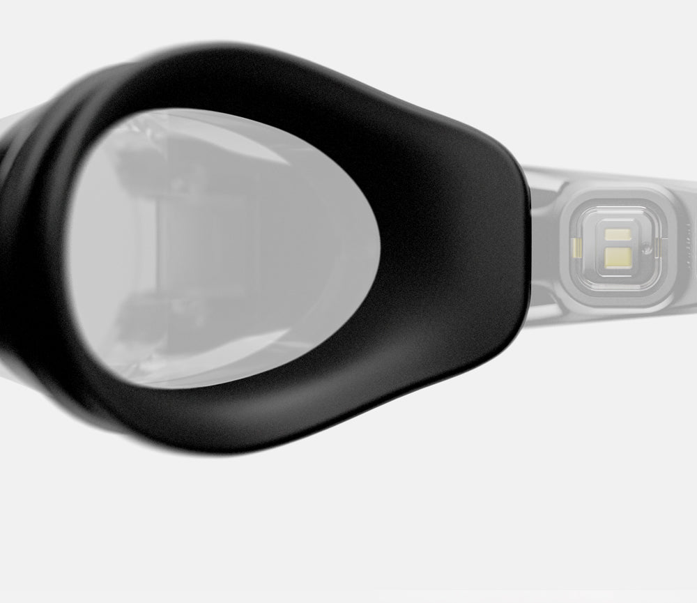 Close-up view of the FORM Smart Swim 2 PRO lens with Gorilla Glass
